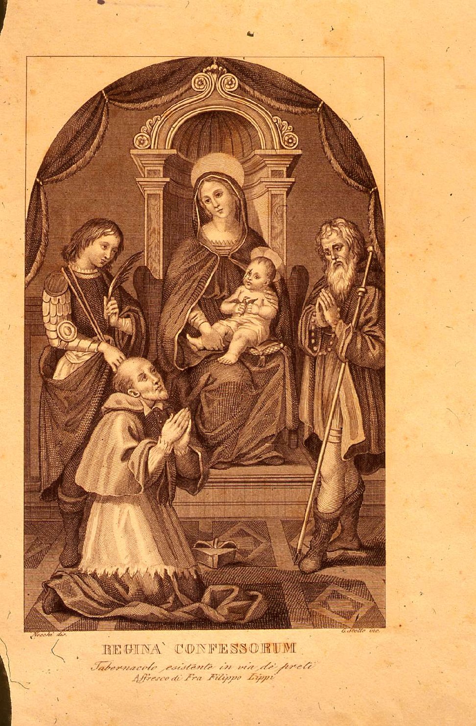 Madonna in trono con Bambino e Santi (stampa) di Nocchi Pietro, Scotto Girolamo, Lippi Filippo (attribuito) (fine/inizio secc. XVIII/ XIX)