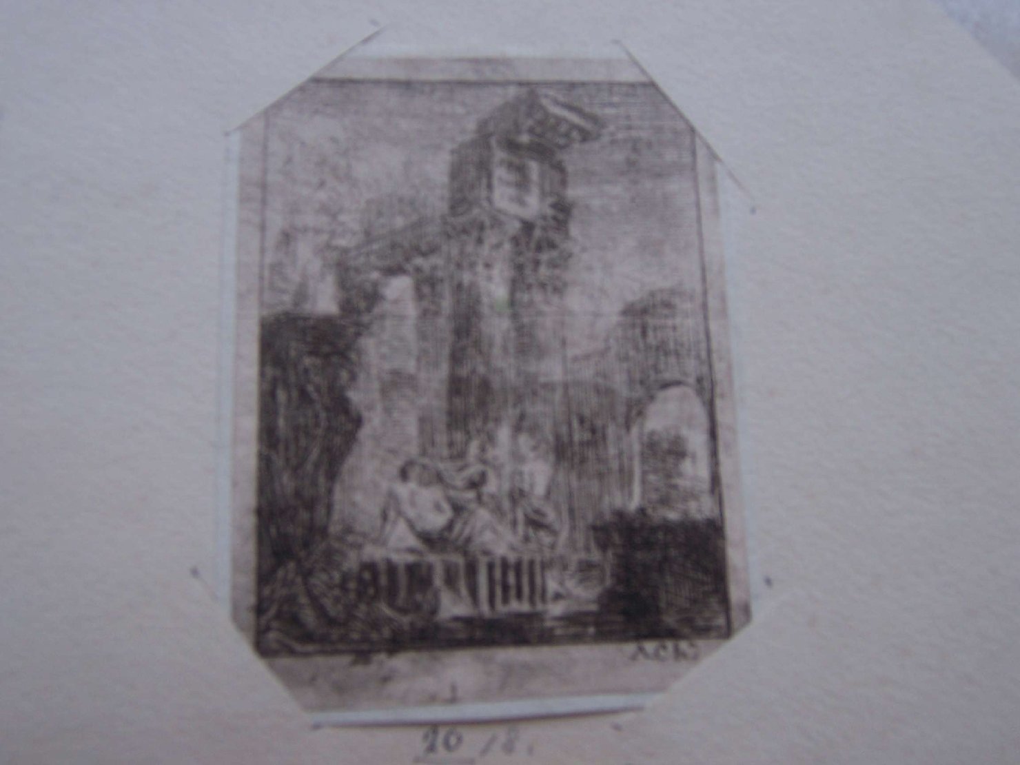 paesaggio con rovine (stampa) di Chaniron F (attribuito) (sec. XVIII)