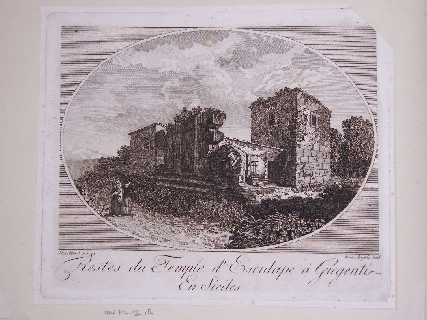 Tempio d'Esculapio a Girgenti (stampa) di Hackert Philipp, Angeli Giuseppe (sec. XVIII)