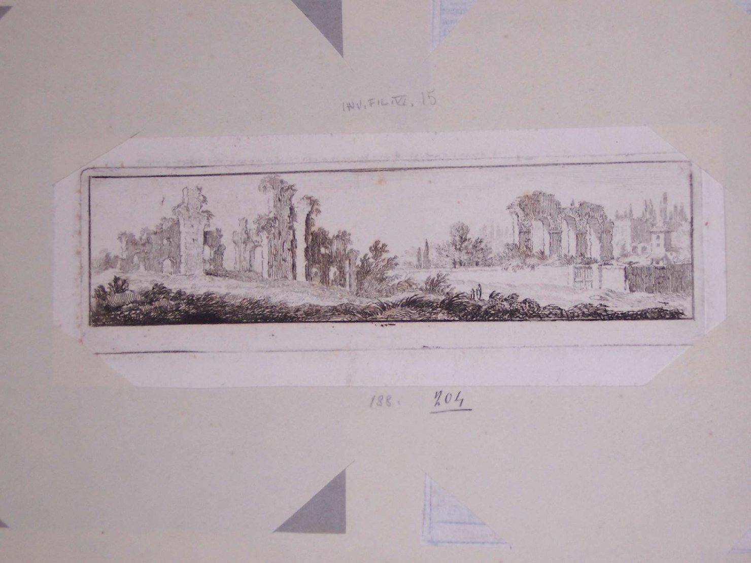 paesaggio con rovine (stampa) - ambito europeo (sec. XVIII)