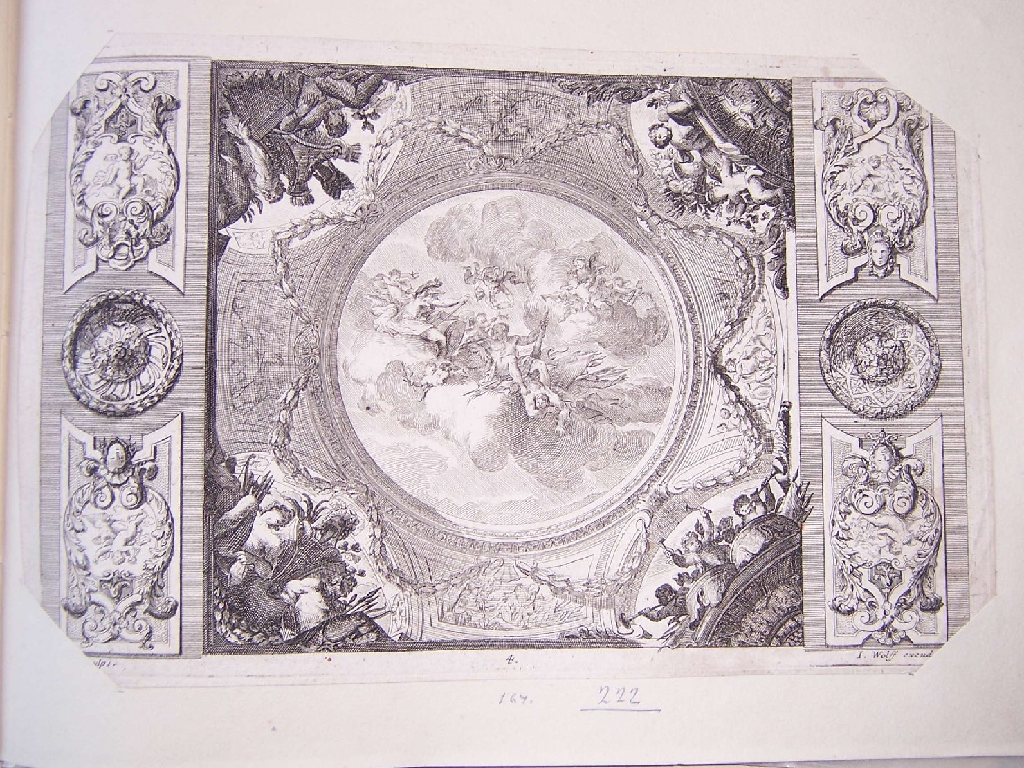 soffitto barocco con affresco (stampa) di Wolff Jeremias (sec. XVIII)