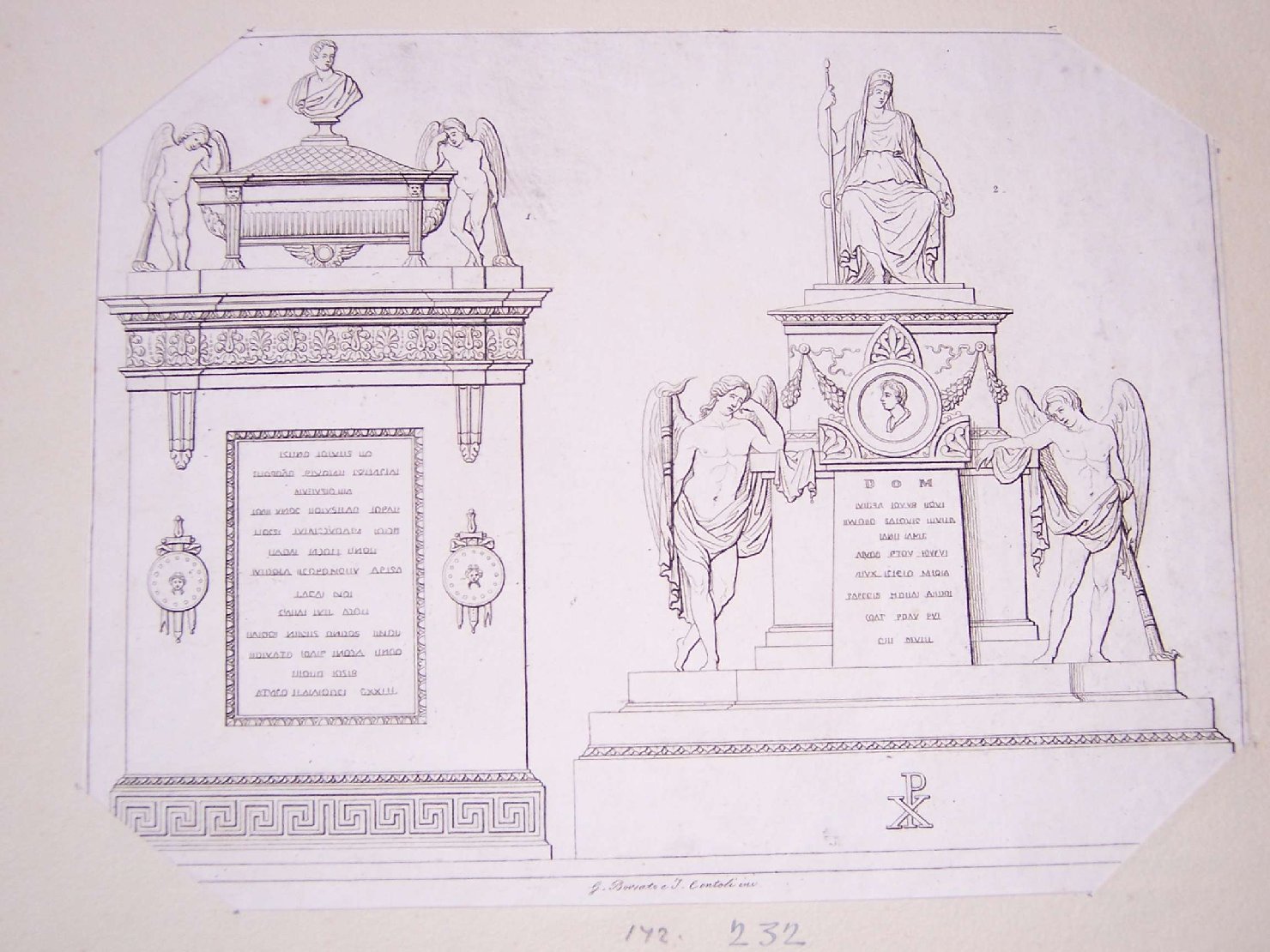 monumenti funebri (stampa) di Dotti Ercole, Borsato Giuseppe, Contoli I, Martelli Luigi (sec. XIX)