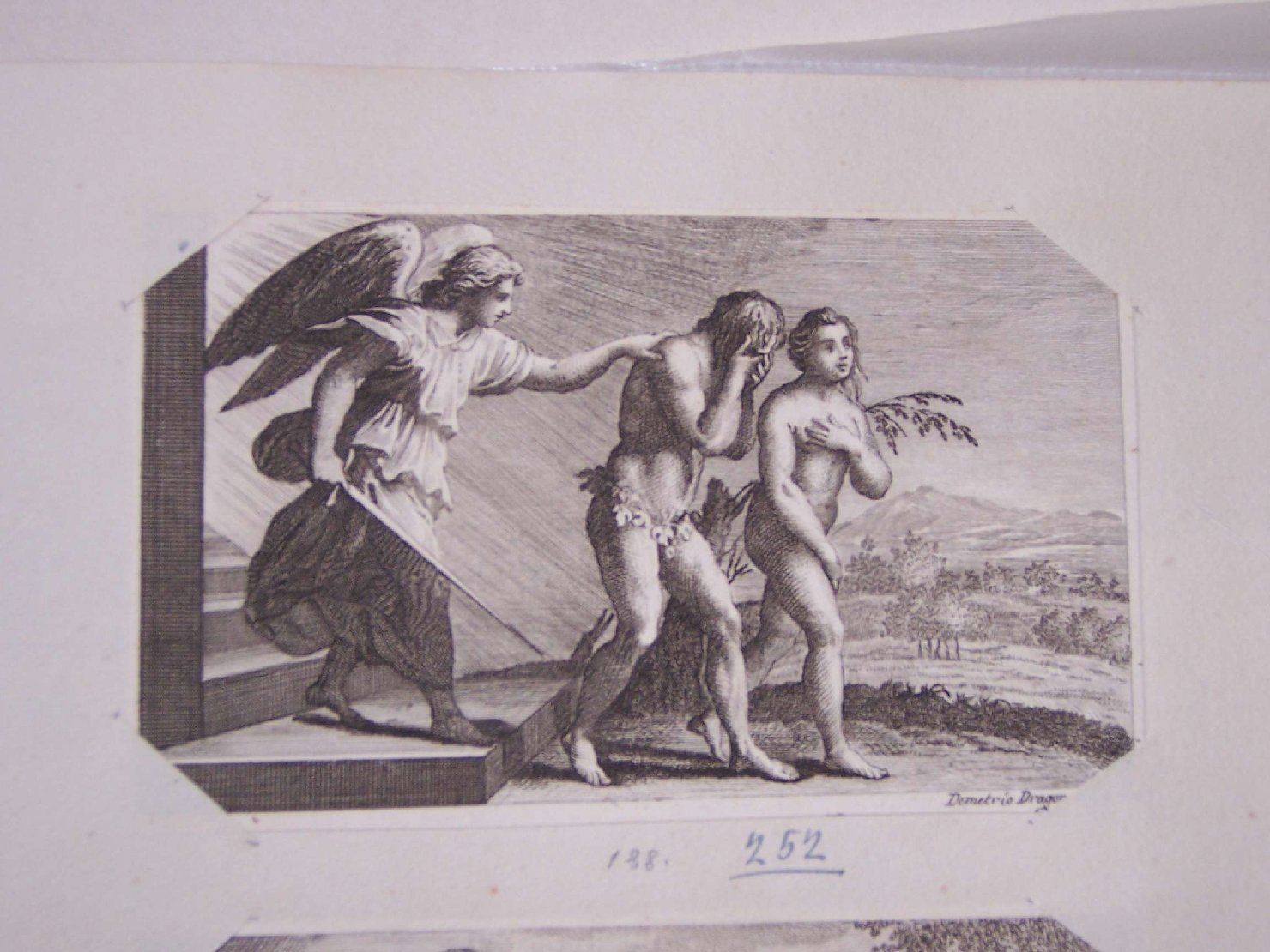 cacciata di Adamo ed Eva dal paradiso terrestre (stampa) di Dragon Demetrio (sec. XIX)