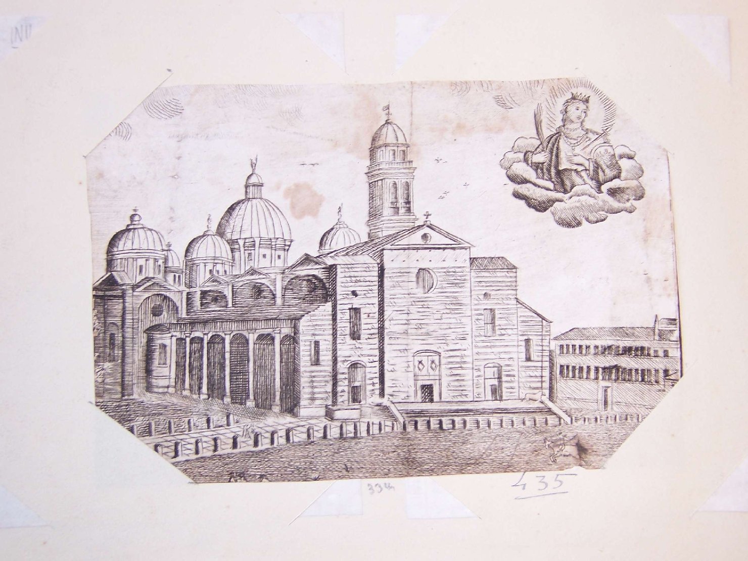 veduta della basilica di santa Giustina a Padova (stampa) - ambito italiano (sec. XVI)