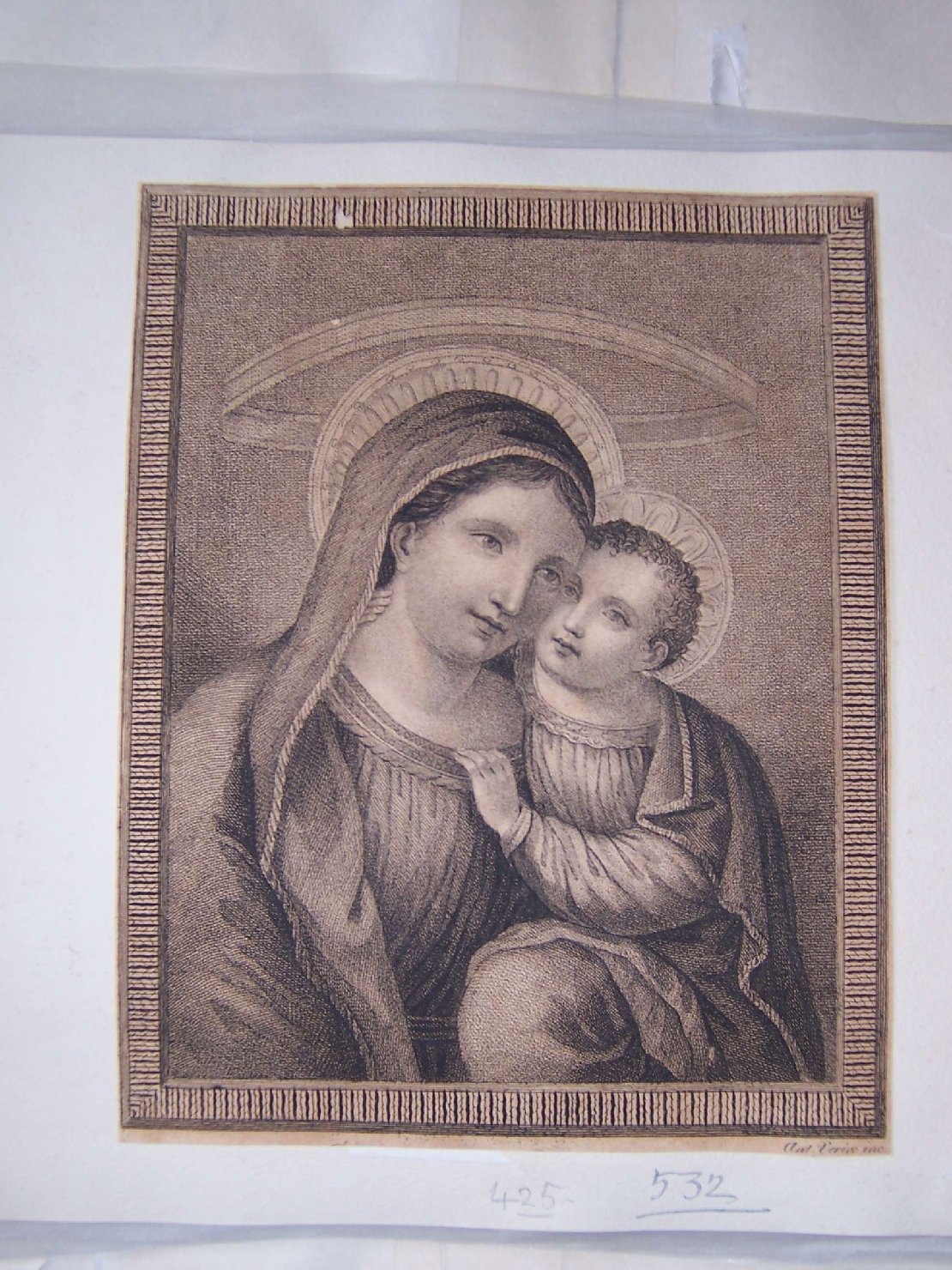Madonna con Bambino (stampa) di Verico Antonio (sec. XIX)