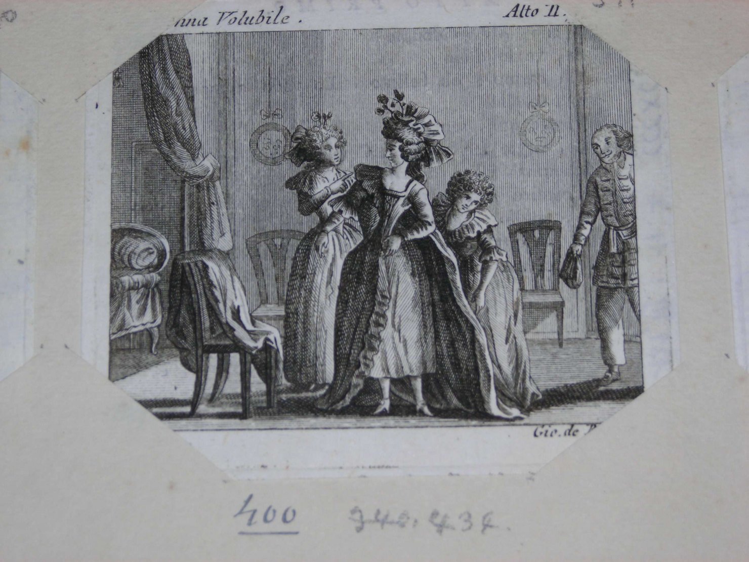 scena da "La Donna Volubile" (stampa) di De Pian Giovanni (sec. XVIII)