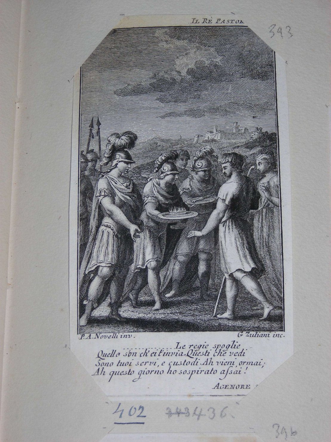 scena da "Il Re Pastore" (stampa) di Novelli P. A, Zuliani G (sec. XVIII)