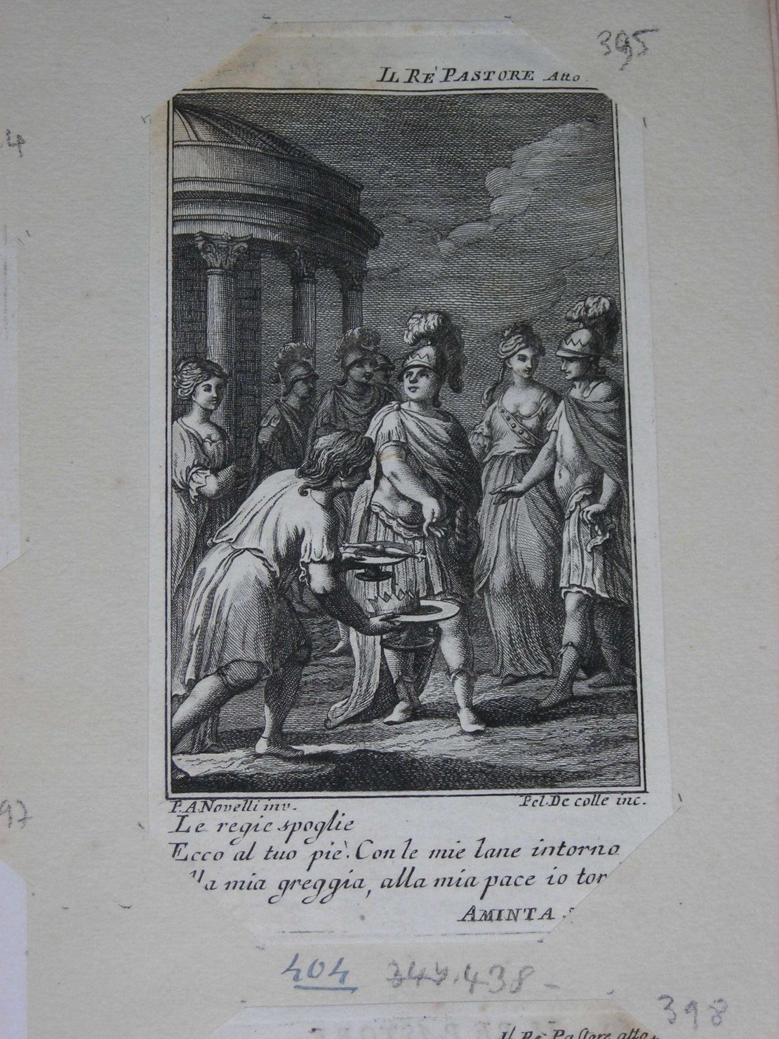 scena da "Il Re Pastore" (stampa) di Novelli P. A, De Colle P (sec. XVIII)