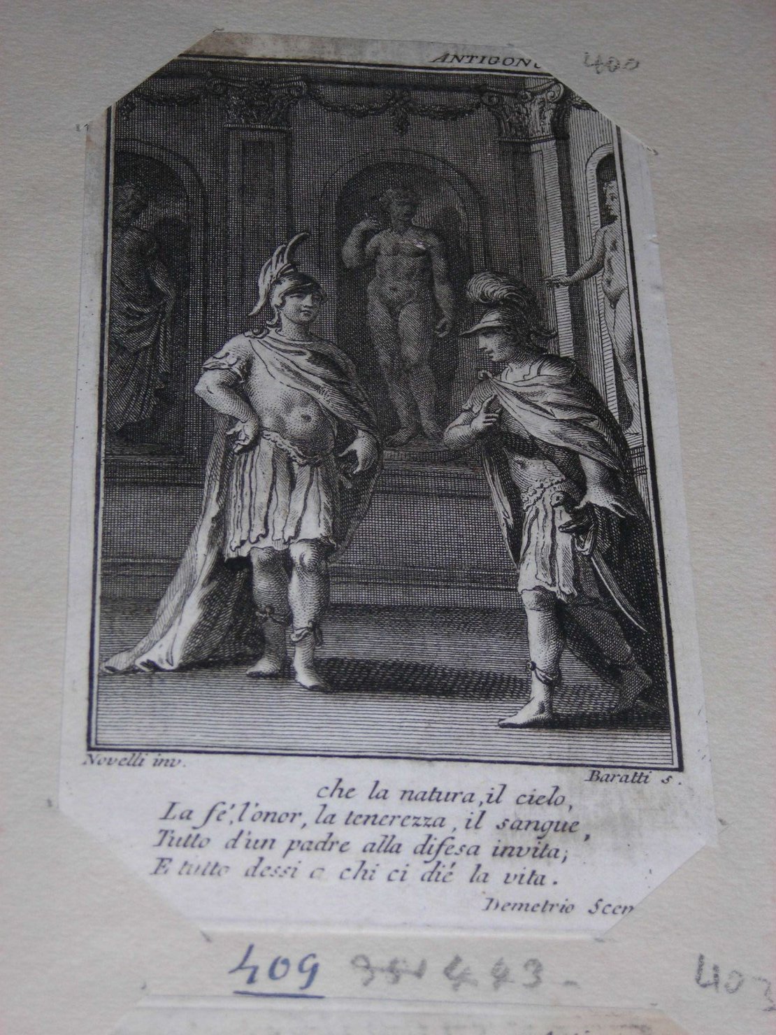 scena da "Antigone" (stampa) di Baratti Antonio, Novelli P. A (sec. XVIII)