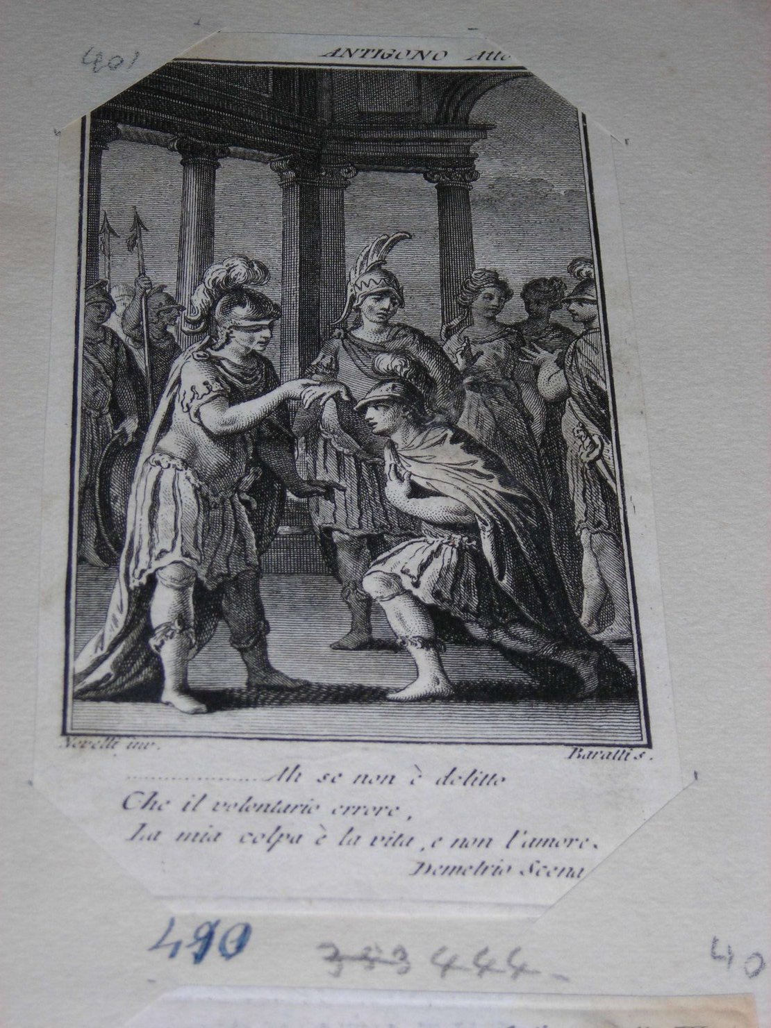 scena da "Antigone" (stampa) di Baratti Antonio, Novelli P. A (sec. XVIII)