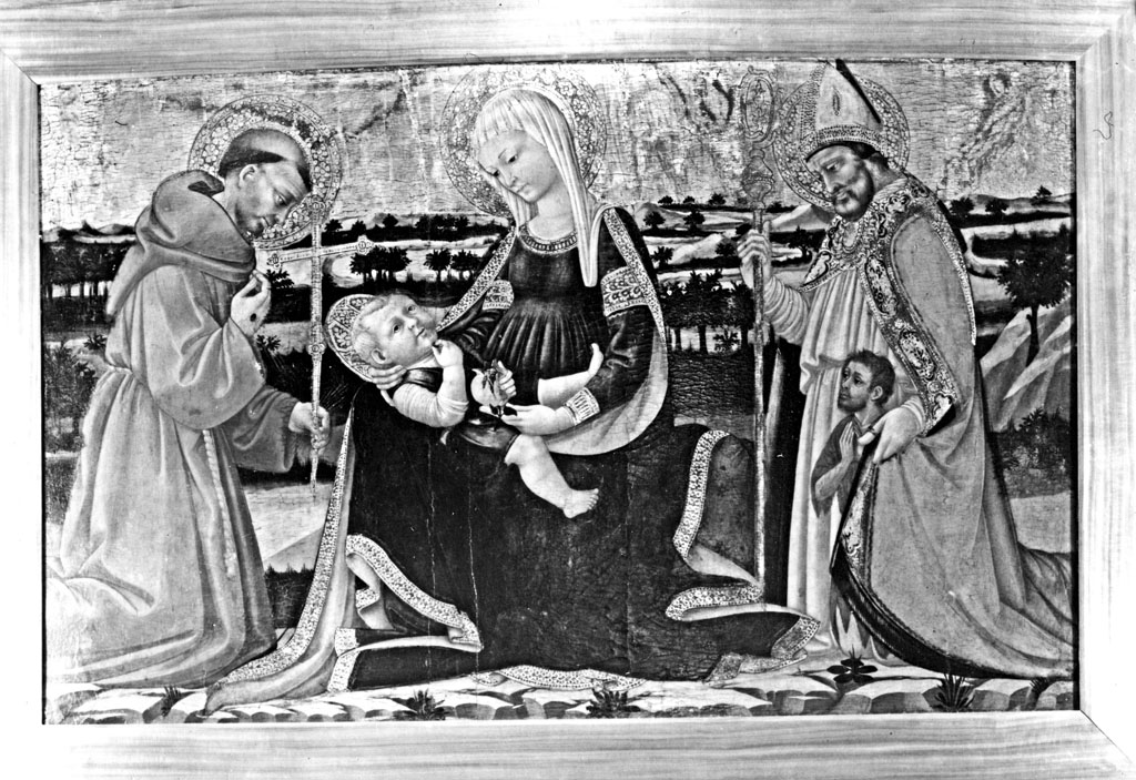 Madonna con Bambino tra San Francesco e San Martino (pala d'altare, opera isolata) di Neri di Bicci (ultimo quarto sec. XV)