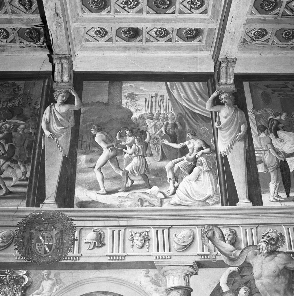 Marco Furio Camillo respinge il traditore di Falerii (dipinto, ciclo) di Bernabei Tommaso detto Papacello (sec. XVI)