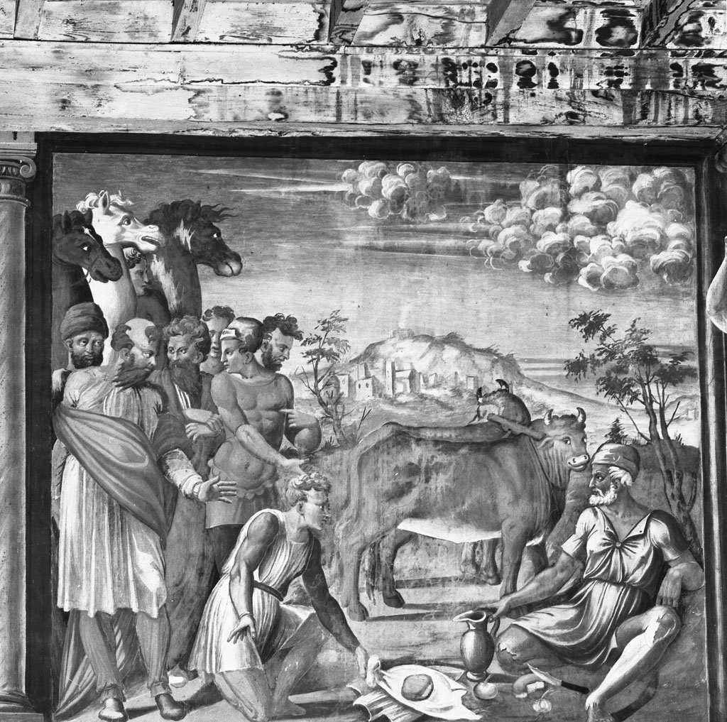 Cincinnato riceve gli ambasciatori del Senato romano (dipinto, ciclo) di Bernabei Tommaso detto Papacello (sec. XVI)