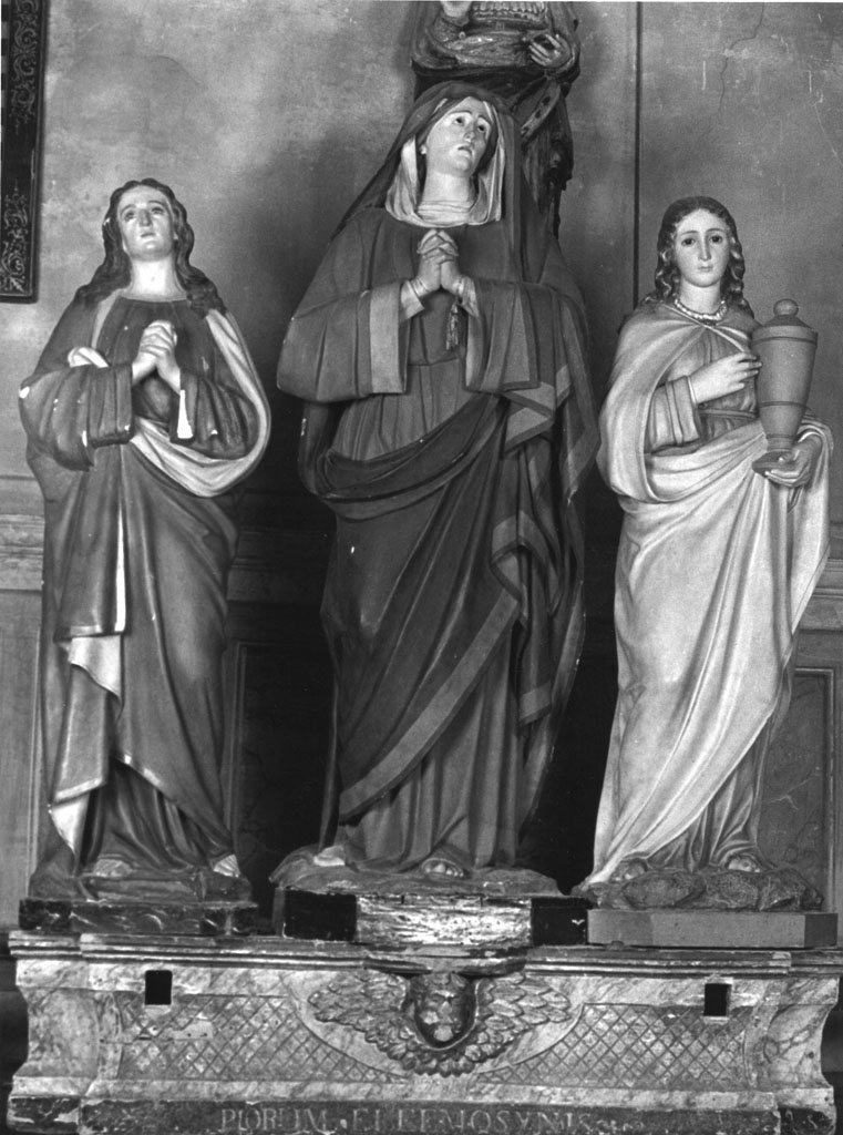 Madonna tra San Giovanni e Santa Maria Maddalena (gruppo scultoreo processionale, opera isolata) - bottega toscana (fine/inizio secc. XVIII/ XIX)