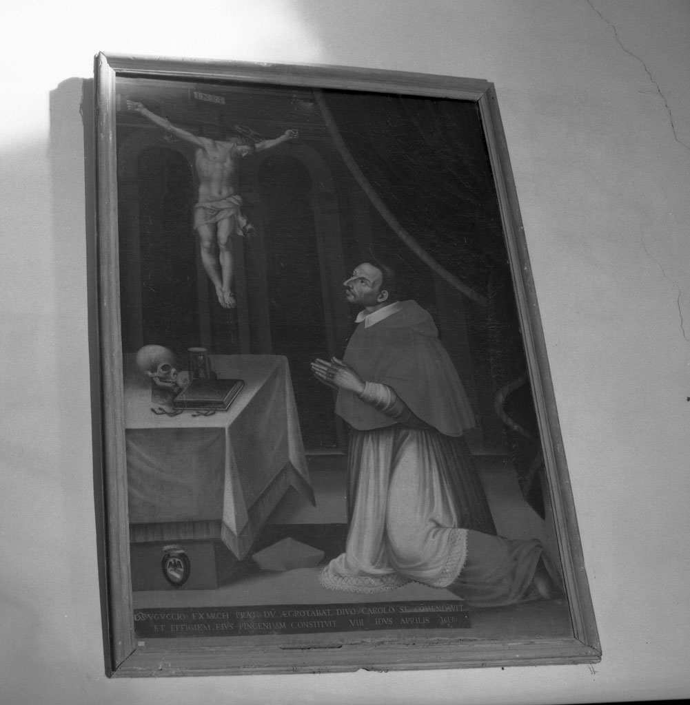San Carlo Borromeo in adorazione della croce (dipinto) - ambito toscano (sec. XVII)