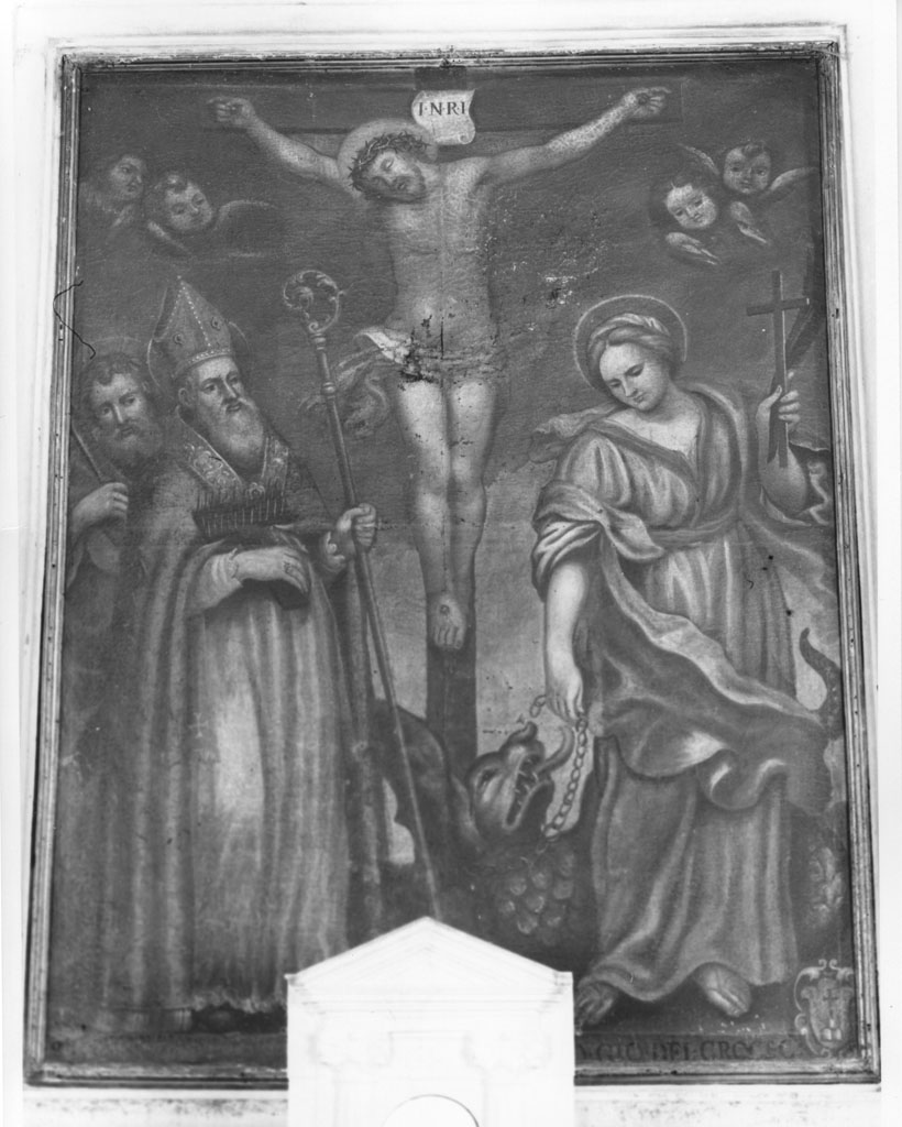 Cristo crocifisso con s. Biagio, s. Margherita e santo (dipinto) - ambito toscano (sec. XVIII)