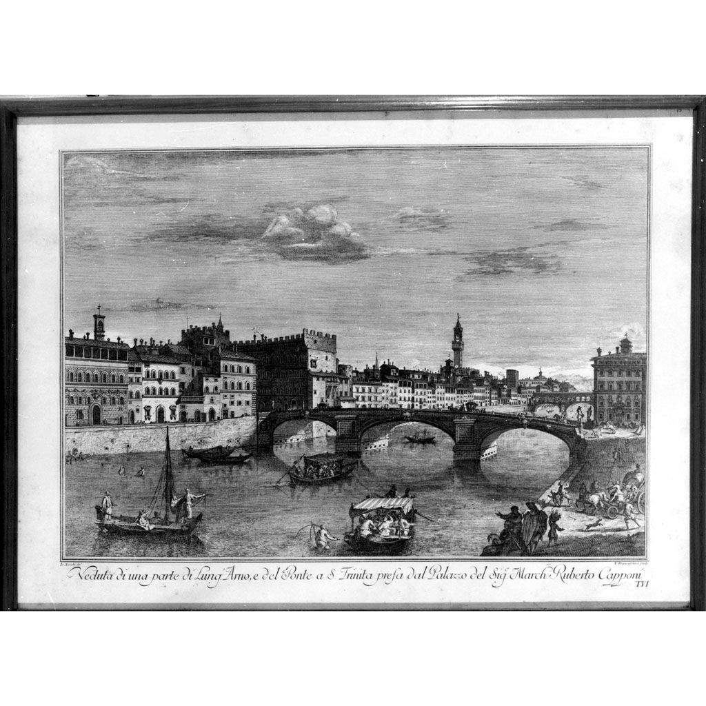 Veduta del ponte a S. Trinita di Firenze, veduta di città (incisione) di Zocchi Giuseppe, Franceschini Vincenzo (sec. XVIII)