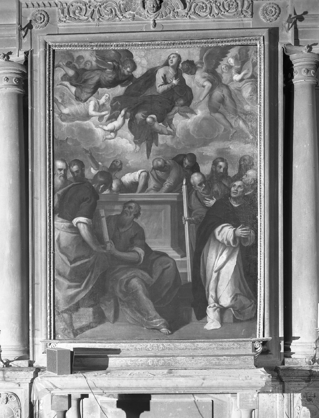 Assunzione della Vergine con San Giacinto, assunzione della Madonna (dipinto) di Negretti Jacopo detto Palma il Giovane (fine/inizio secc. XVI/ XVII)