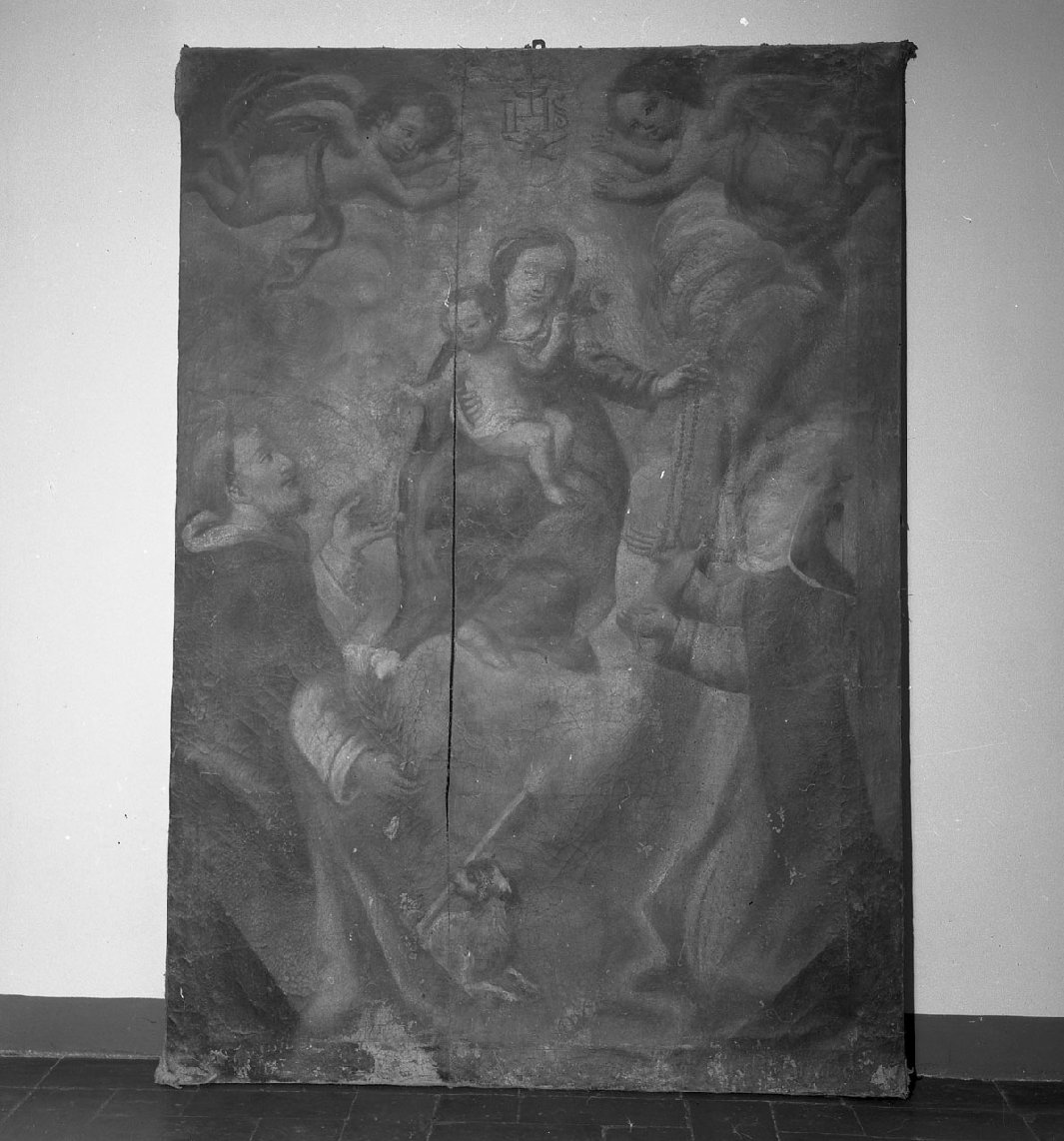 Madonna con Bambino e altri personaggi (dipinto) - bottega italiana (sec. XVII)