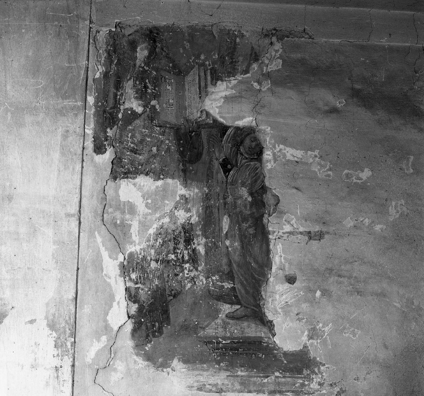 Angelo e santo (dipinto, frammento) - ambito toscano (metà sec. XV)