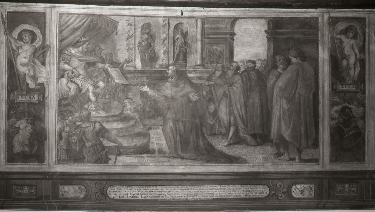 Carlo Magno concede privilegi alla chiesa aretina (dipinto, elemento d'insieme) di Torri Teofilo (sec. XVII)