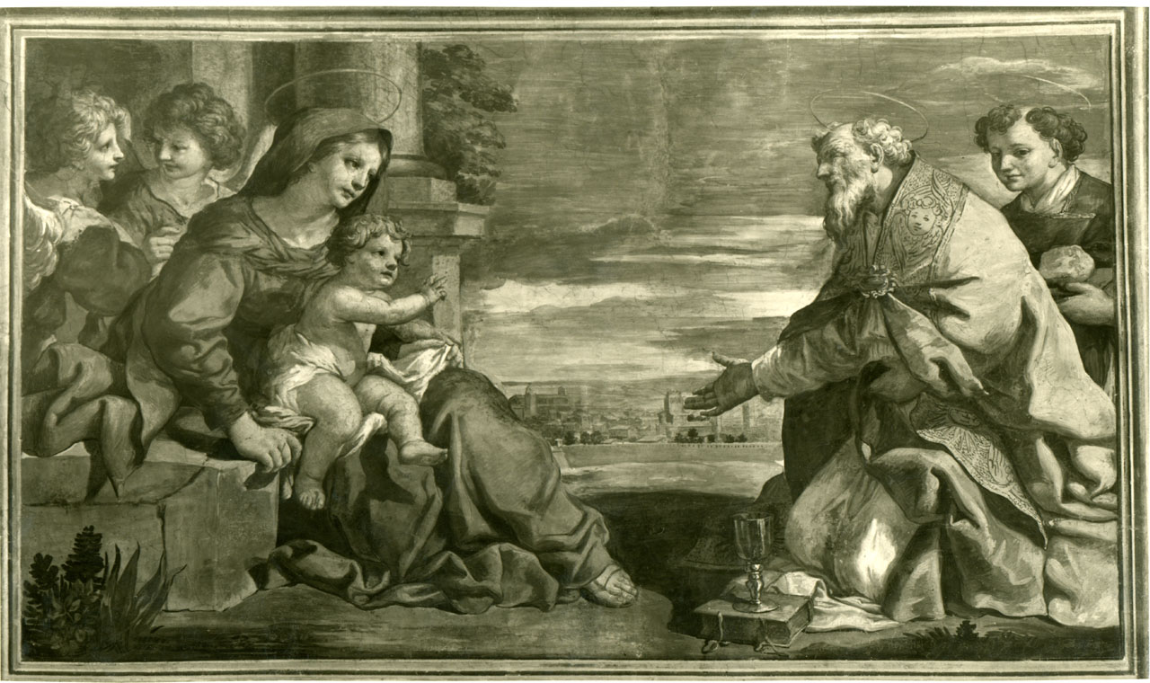 Madonna con Bambino e Santi Donato e Stefano (dipinto, opera isolata) di Castellucci Salvi (metà sec. XVII)