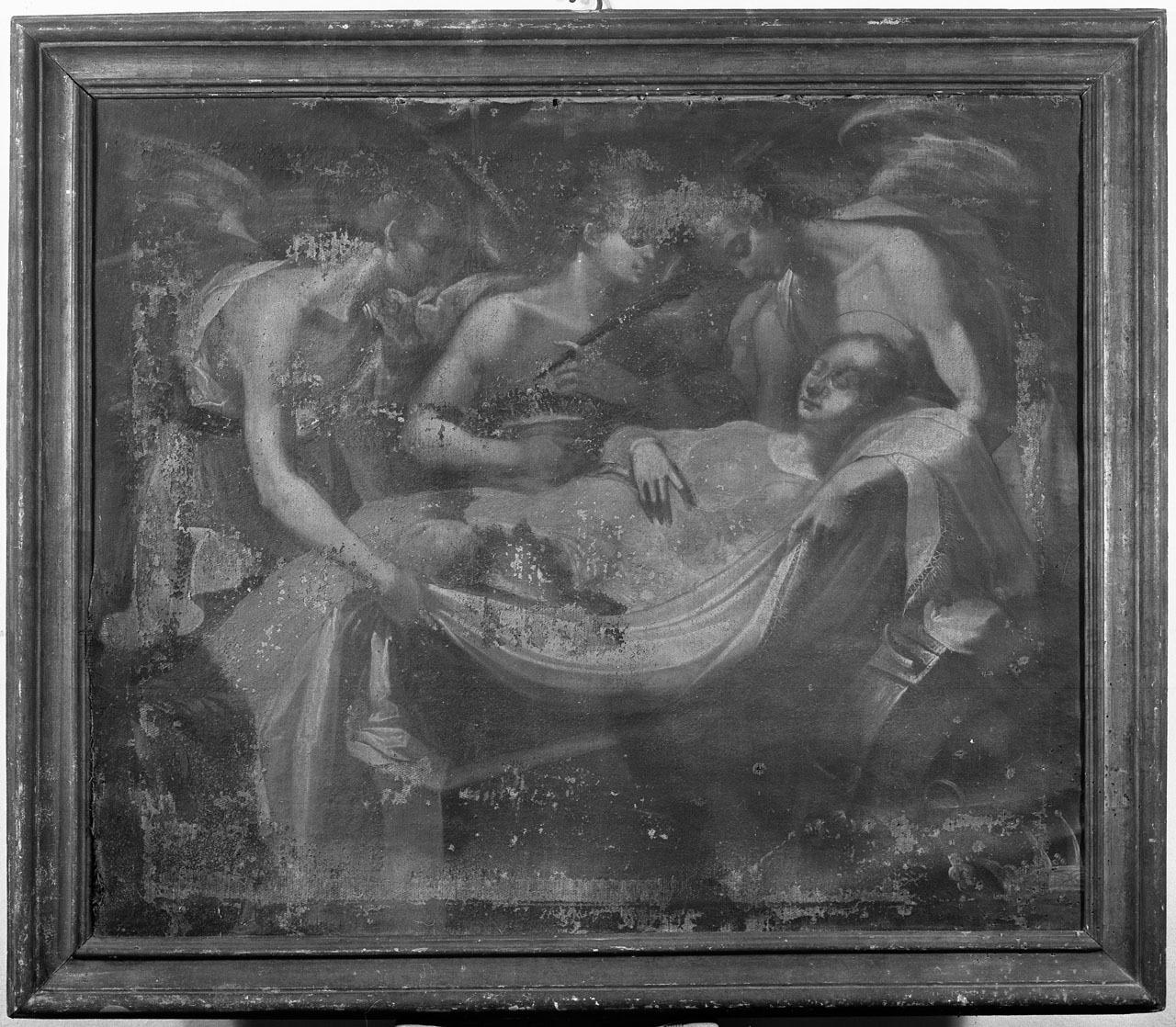 corpo e testa di Santa Caterina d'Alessandria trasportati dagli angeli sul monte Sinai (dipinto, opera isolata) - ambito aretino (seconda metà sec. XVI)