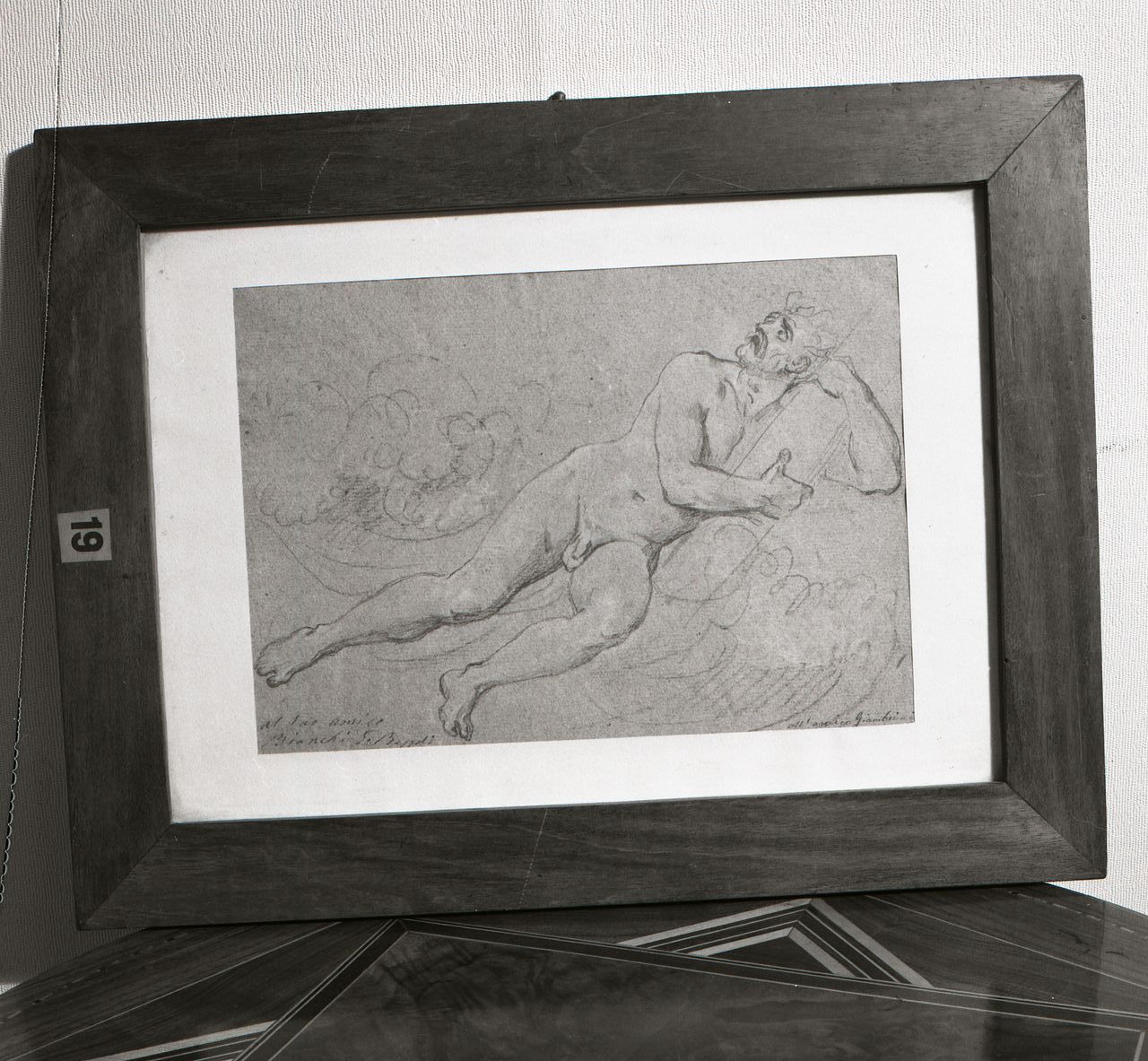 figura maschile distesa (disegno) di Rezzoli Giuseppe (metà sec. XIX)