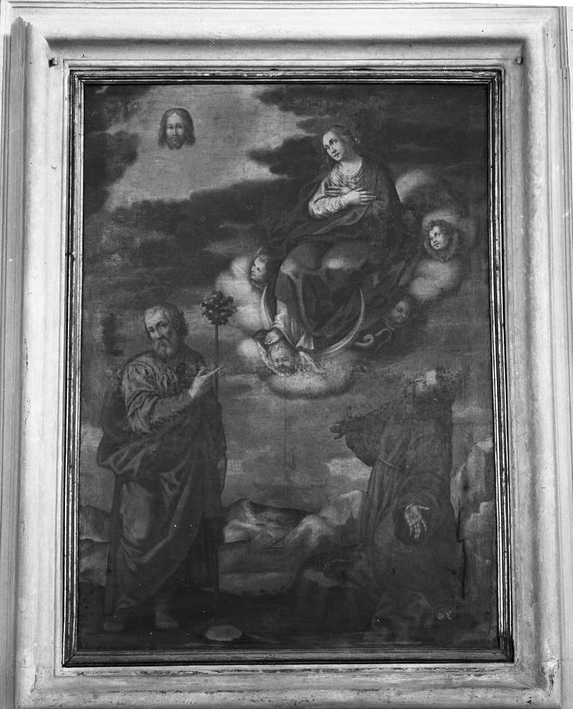 Madonna Immacolata e Santi (dipinto, opera isolata) di Zabarelli Adriano detto Paladino (sec. XVII)