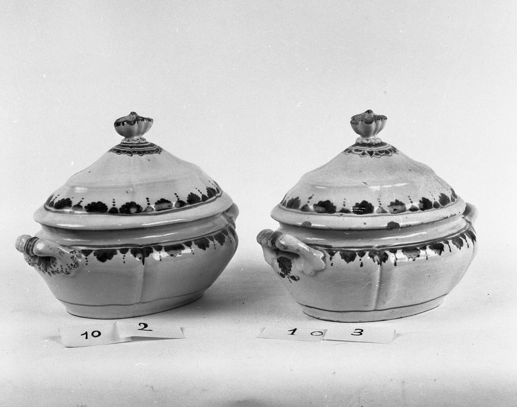 zuppiera, coppia - bottega toscana (fine/inizio secc. XIX/ XX)