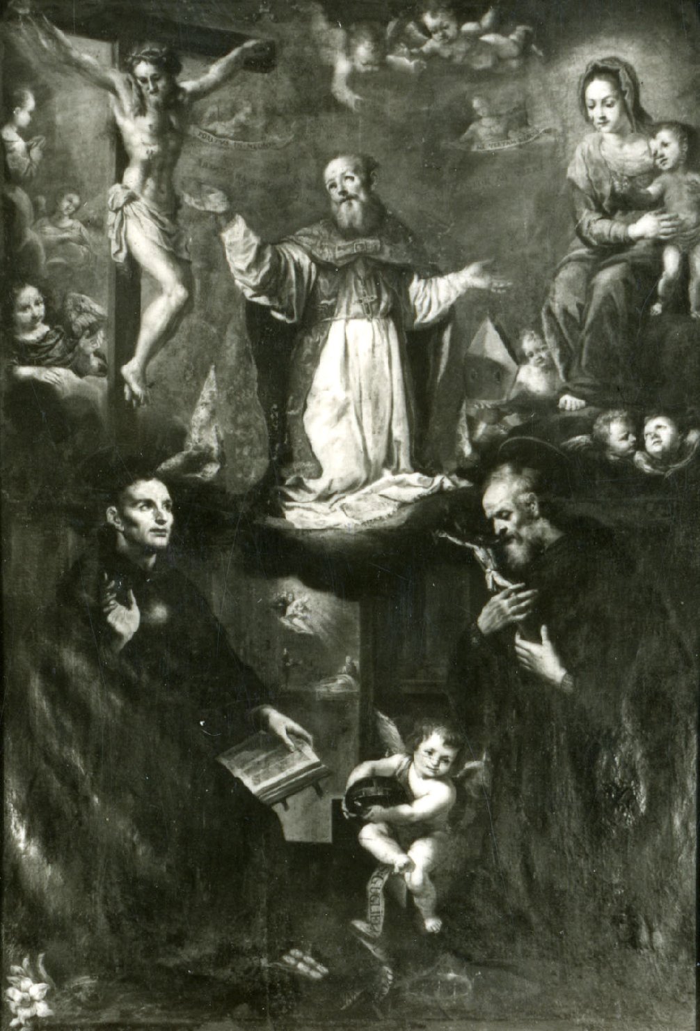 Visione di San Nicola da Tolentino e due santi Agostiniani (dipinto) di Santini Bernardino (attribuito) (seconda metà sec. XVII)