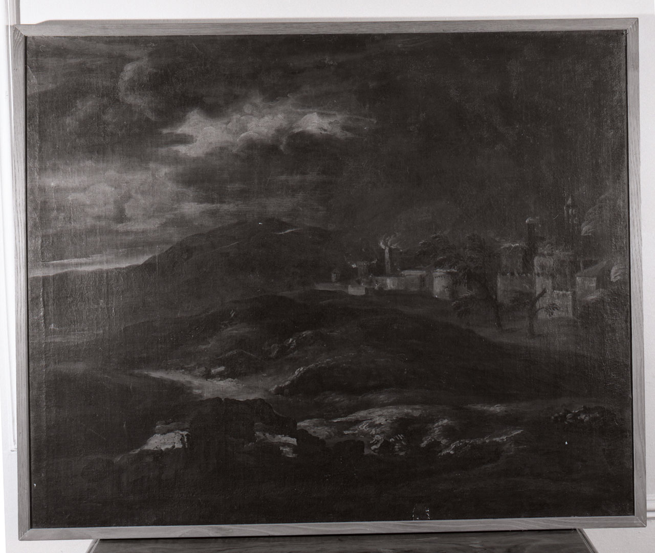 paesaggio con villaggio in fiamme (dipinto) - ambito fiammingo (sec. XVII)