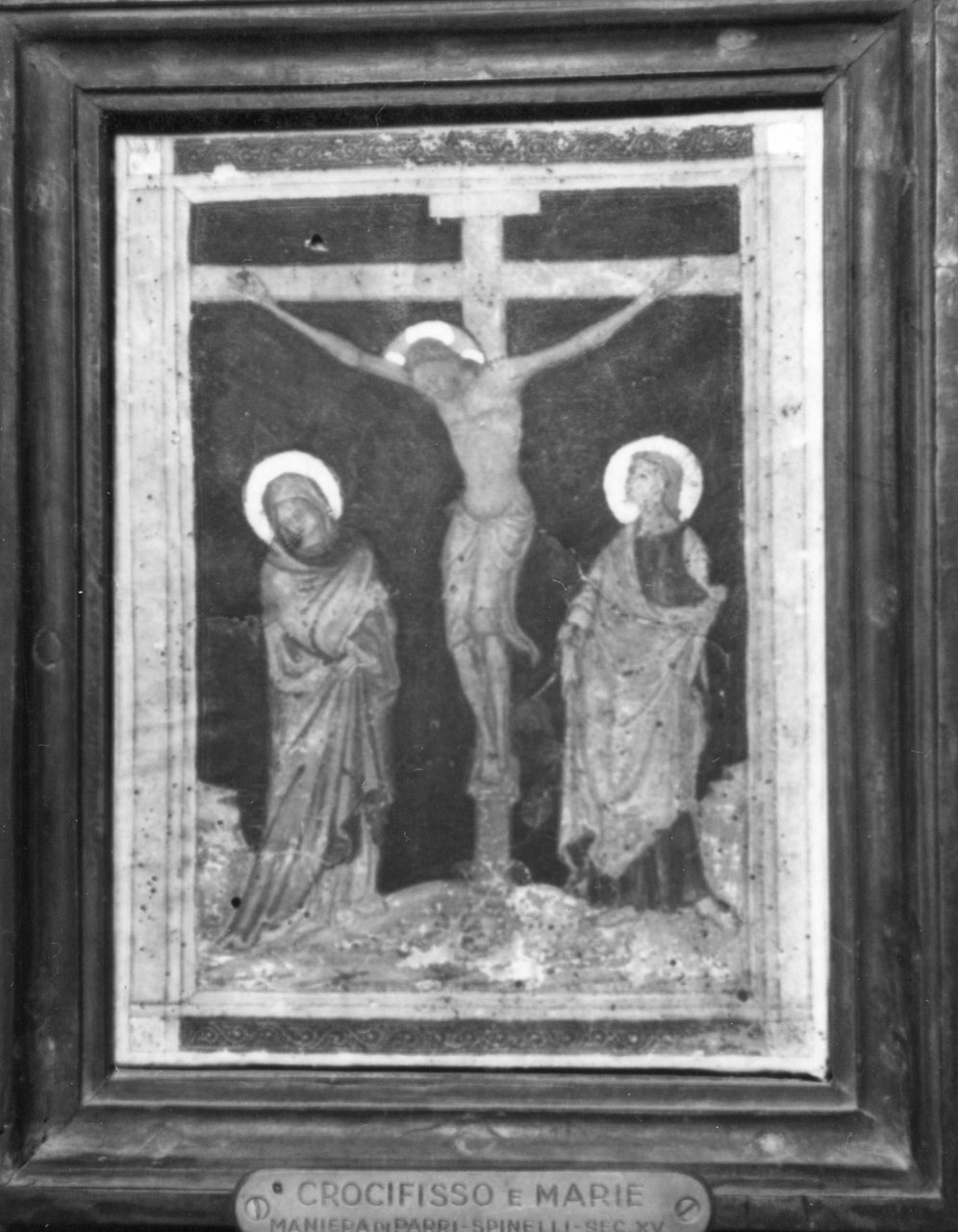 crocifissione di Cristo con la Madonna, San Giovanni Evangelista, Stephaton e Longino (miniatura) - bottega aretina (primo quarto sec. XV)