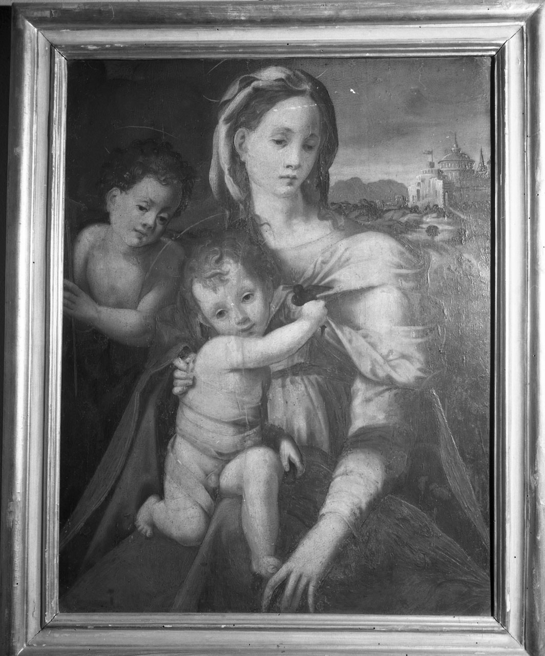 Madonna con Bambino e San Giovannino (dipinto, opera isolata) di Tosini Michele detto Michele di Ridolfo del Ghirlandaio (attribuito) (metà sec. XVI)