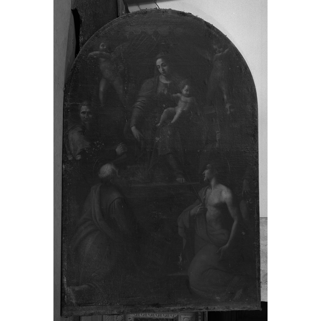 Madonna con Bambino in trono tra santi (dipinto) di Balducci Giovanni detto Cosci (attribuito) (sec. XVII)