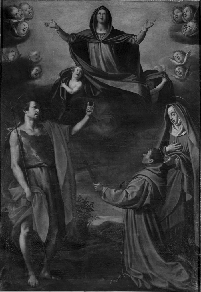 Madonna in gloria tra i Santi Giovanni Battista, Diego ed Elisabetta del Portogallo (dipinto) di Chimenti Jacopo detto Empoli (sec. XVII)