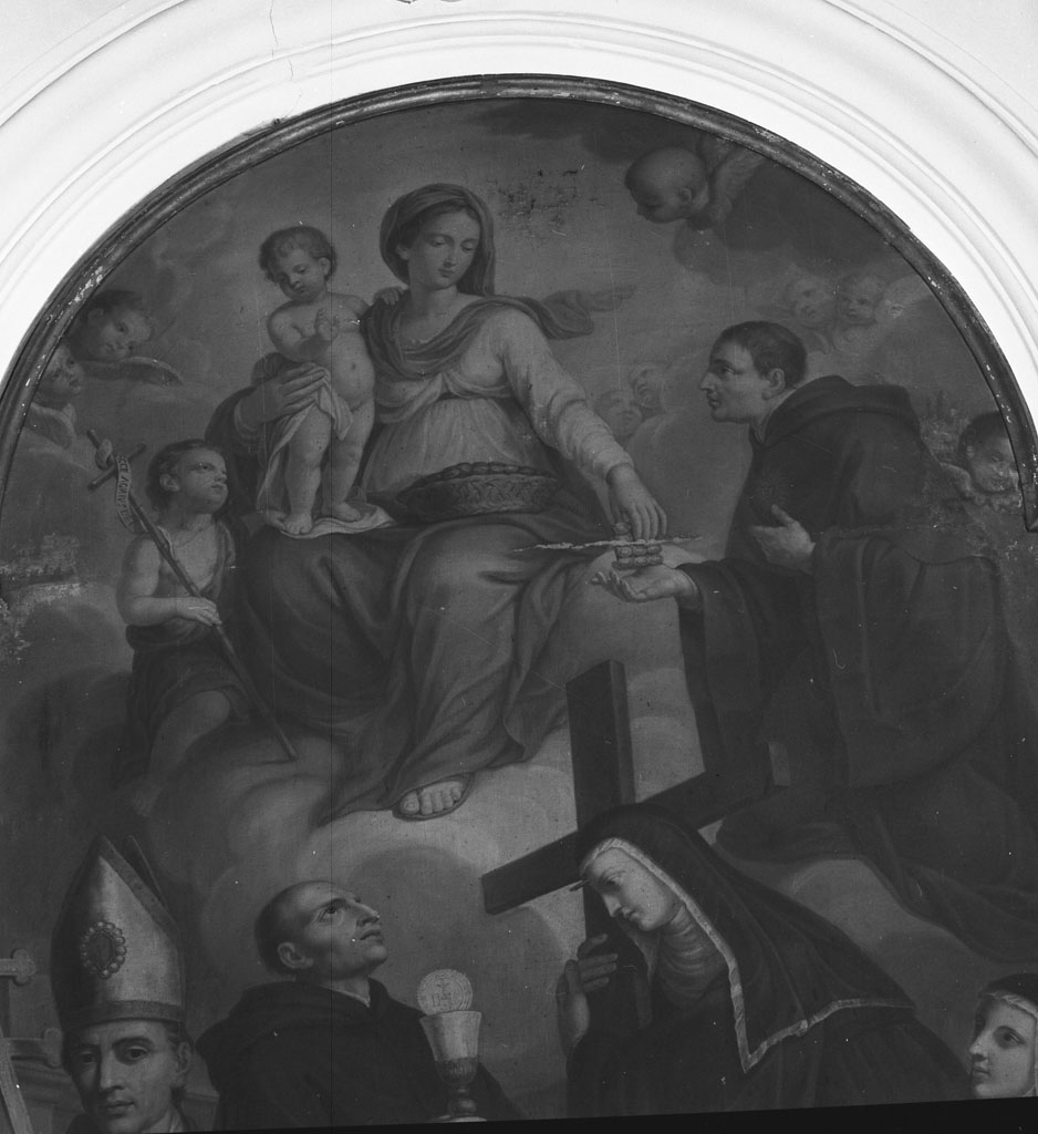 Madonna in gloria con il Bambino, San Nicola da Tolentino, San Gregorio Magno e altri santi (dipinto) di Cimica Giovanni (sec. XVIII)