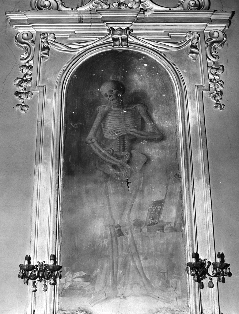 scheletro umano (dipinto) di Predellini Dionisio (sec. XVIII)