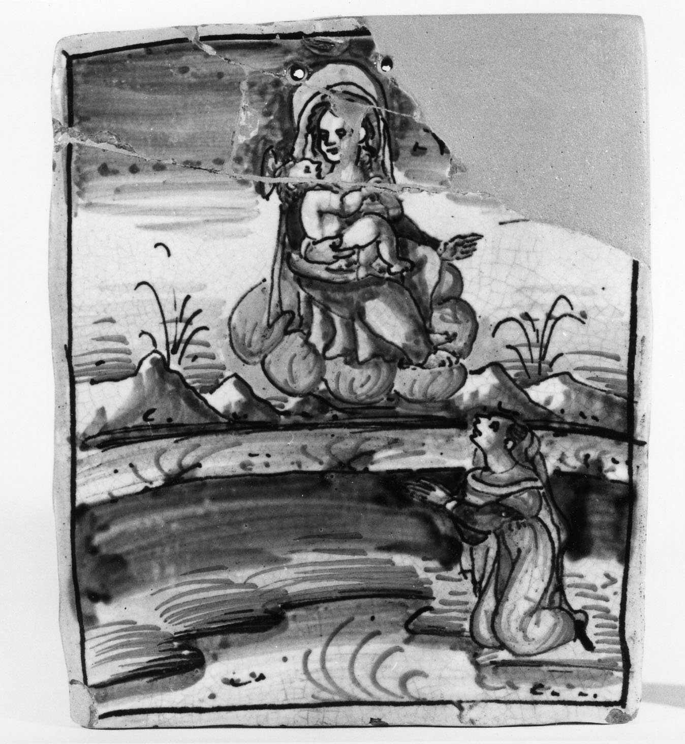 Madonna con Bambino (mattonella, opera isolata) - bottega derutese (sec. XVI)