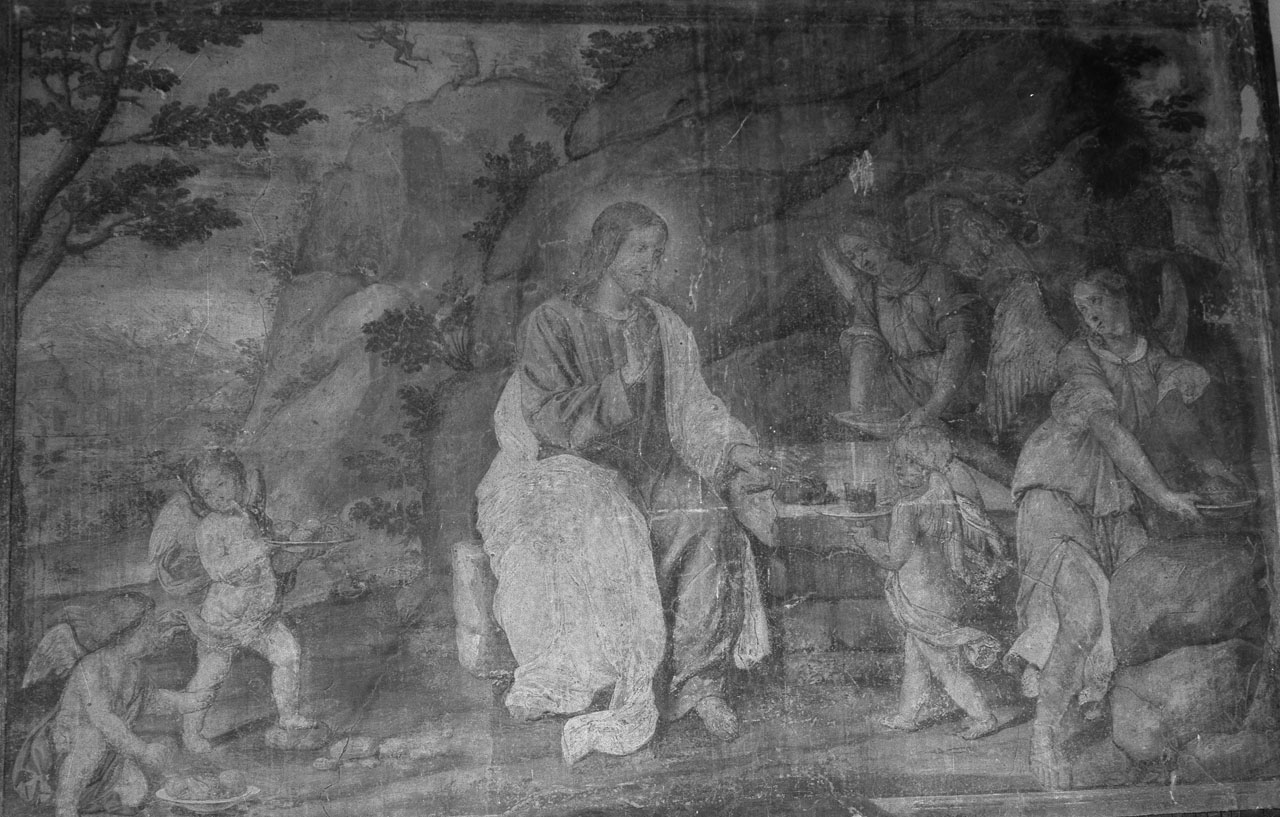 Gli angeli ristorano Cristo nel deserto (dipinto) di Mannozzi Giovanni detto Giovanni da San Giovanni (attribuito) (terzo quarto sec. XVII)