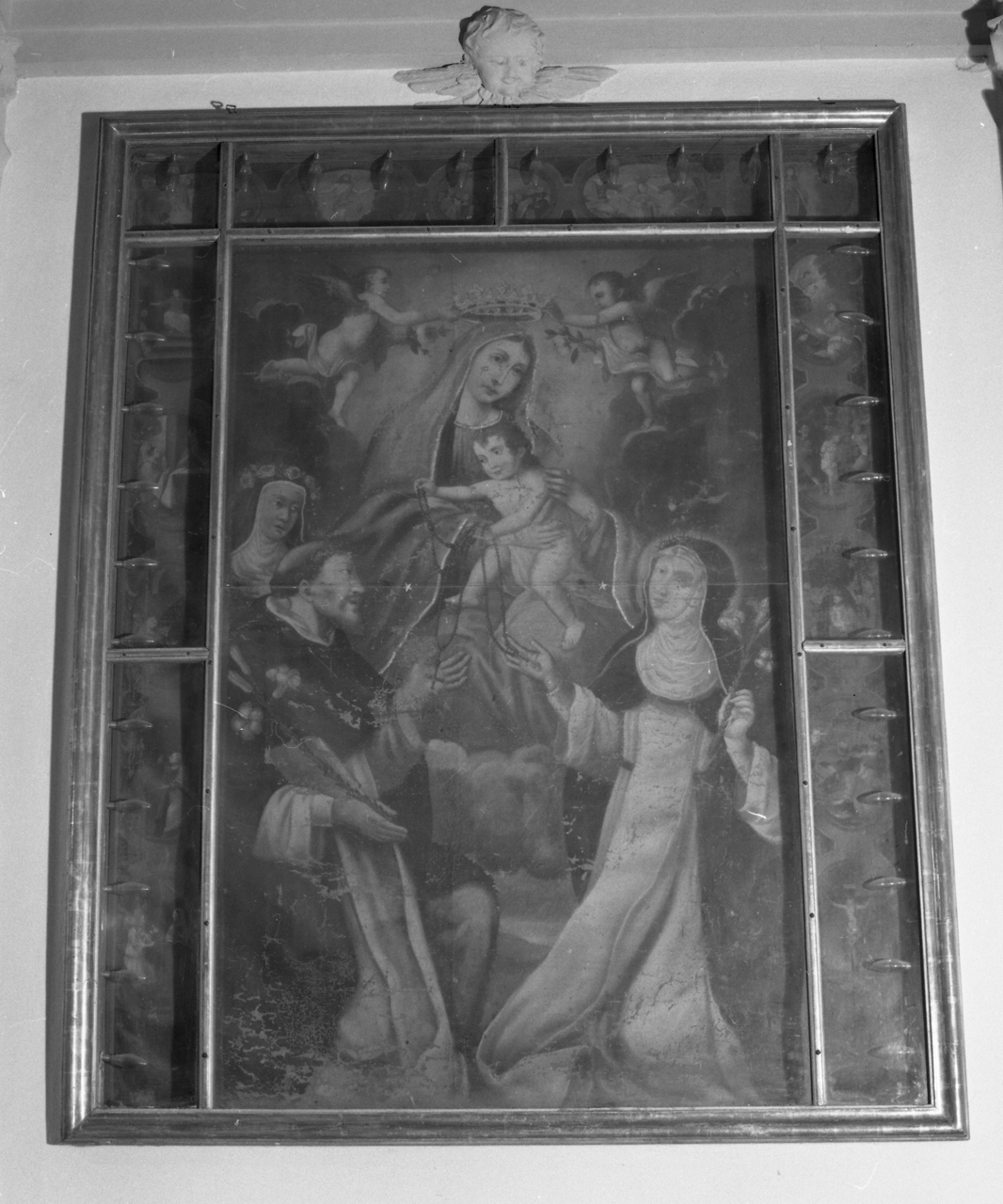 Madonna del Rosario con San Domenico e Santa Caterina, santi e misteri del rosario (dipinto) - bottega toscana (primo quarto sec. XVIII)