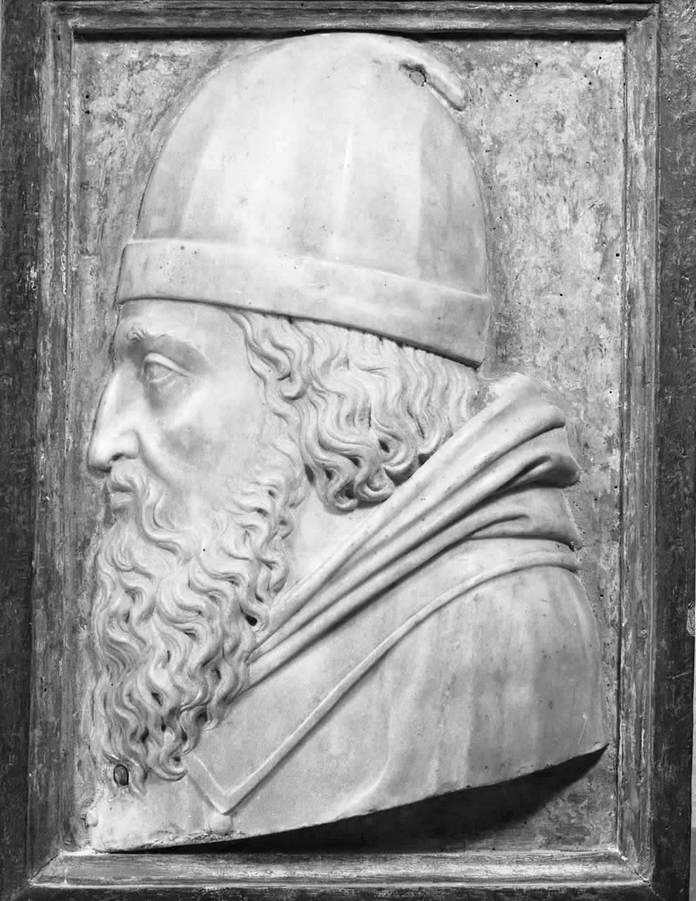 Aristotele (rilievo, elemento d'insieme) - bottega fiorentina (sec. XVI)