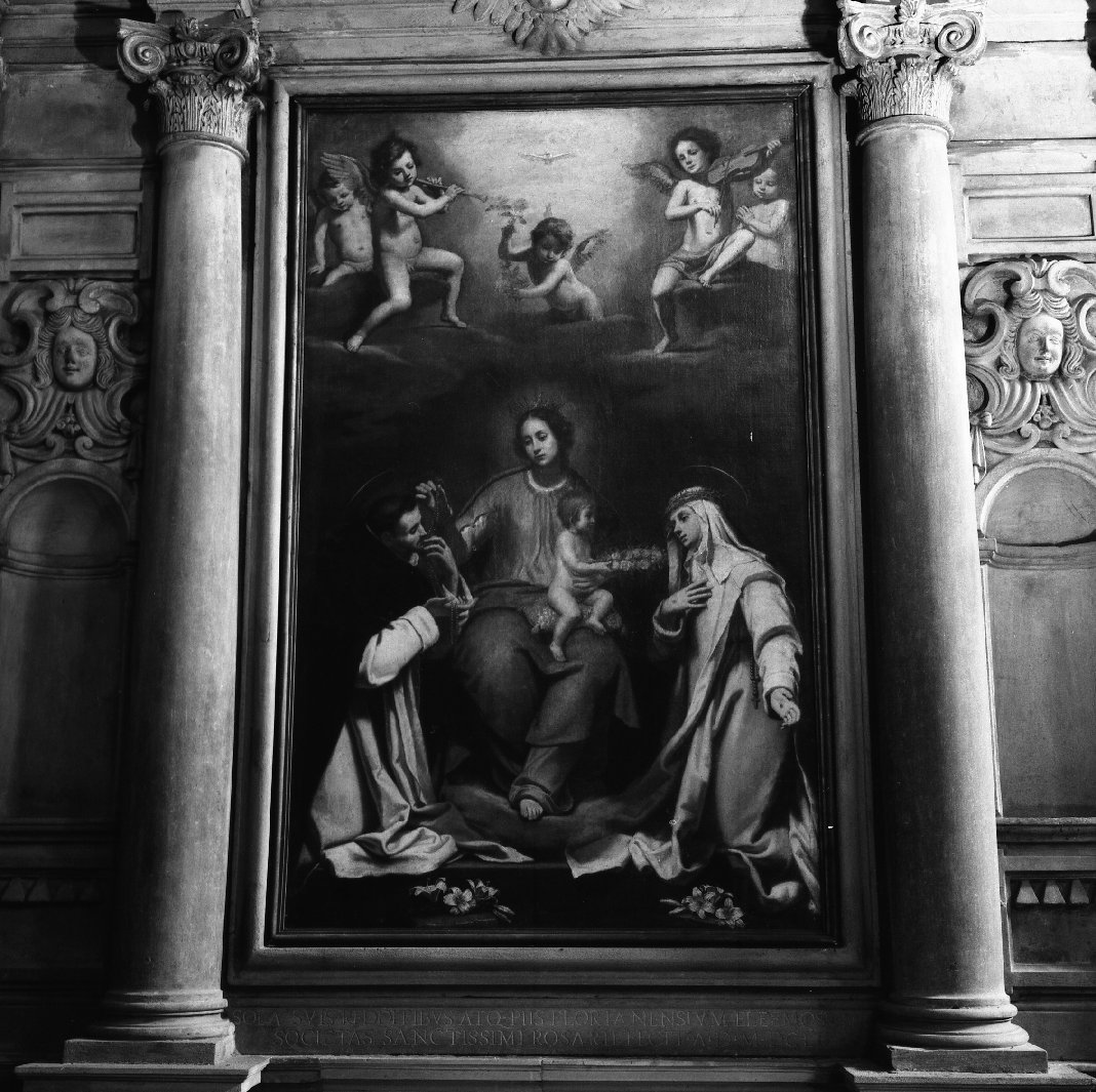 Madonna del Rosario con San Domenico e Santa Caterina da Siena (dipinto) di Lippi Lorenzo (sec. XVII)