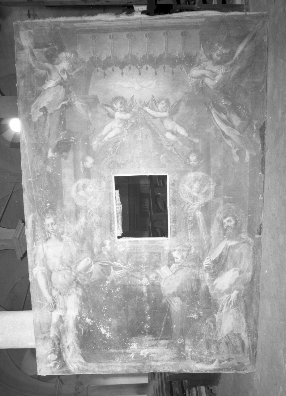 San Michele Arcangelo, San Antonio, San Francesco, San Giuseppe e angeli (dipinto) di Vanni Francesco (sec. XVI)