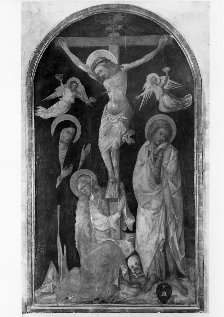 Crocifissione con la Madonna, santa Maria Maddalena e san giovanni Evangelista (dipinto) di Badaloni Paolo di Stefano detto Paolo Schiavo (sec. XV)