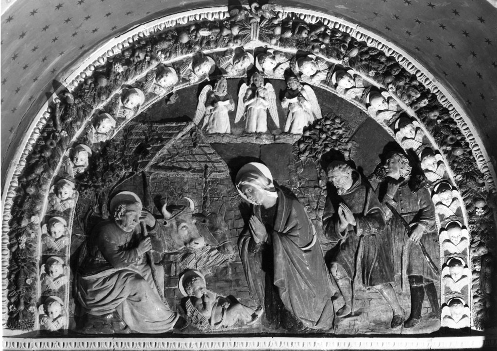 adorazione dei pastori (lunetta) - bottega robbiana (inizio sec. XVI)