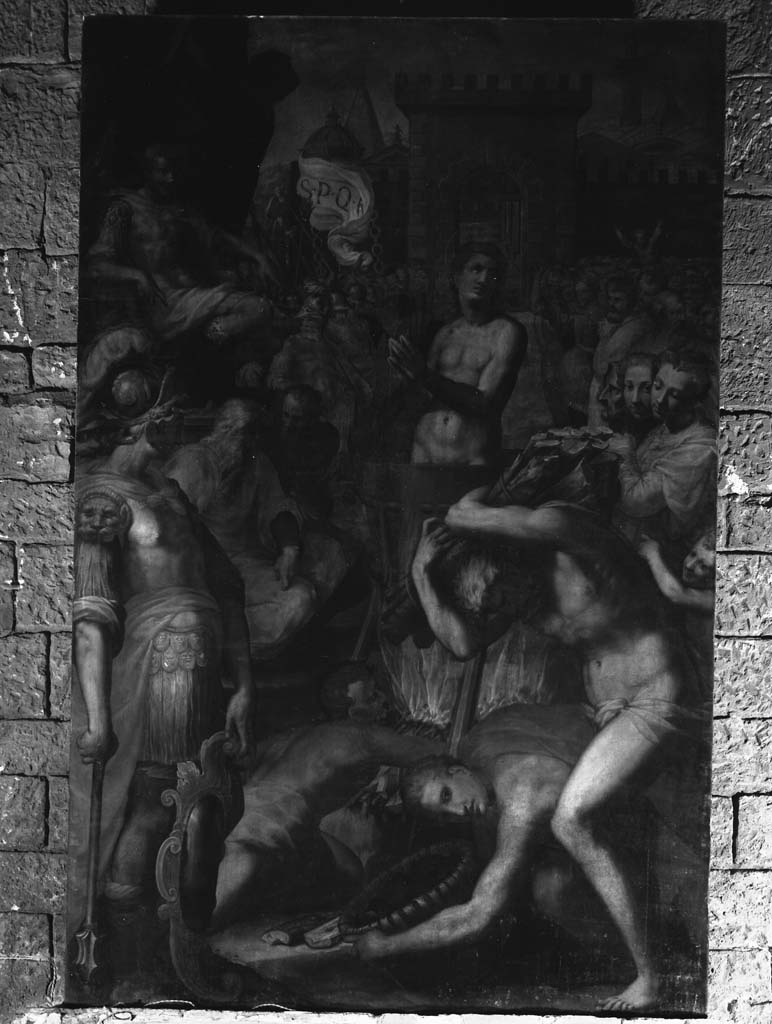 martirio di san Giovanni Evangelista (dipinto) di Morandini Francesco detto Poppi (sec. XVI)