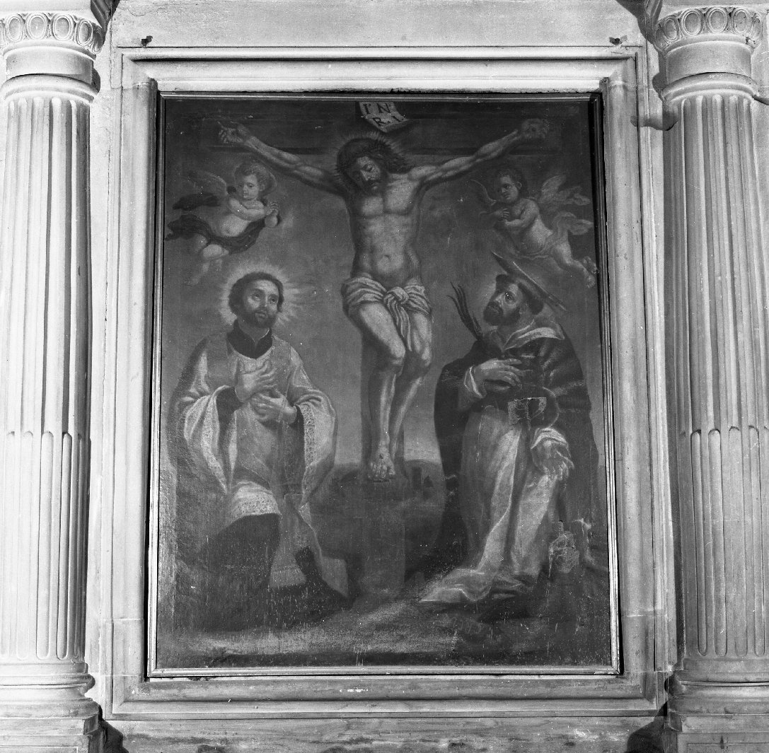 crocifissione con San Francesco Saverio e San Pietro Martire (dipinto) - ambito toscano (metà sec. XVIII)