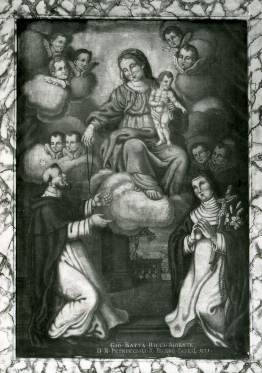 Madonna del Rosario con San Tommaso e una santa monaca (dipinto, opera isolata) - ambito umbro-senese (sec. XIX)