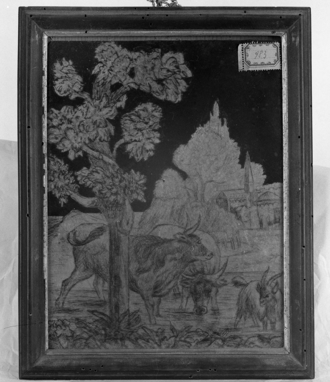 scena campestre (vetro dorato, opera isolata) - ambito toscano (prima metà sec. XIX)